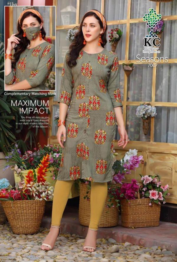 KC Seasons 7 Fancy Rayon Kurti With Mask